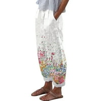 Жени винтидж панталони с джобове прав крак дълги флорални панталони за печат розов 2xl