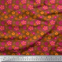 Soimoi Velvet Fabric Swirls & Floral Artistic Print Fabric по двор широк