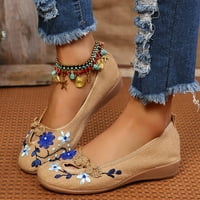 Айеомет широка ширина сандали за жени жени памук и етнически стил бродирани флорални обувки платнени обувки с клин обувки работни обувки, бежово 7.5