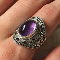 Аметист пръстен Древно сребро инкрустирано ретро стари жени за мъже на ръката на ръката на цветните пръстени