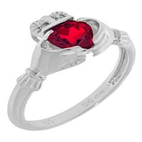 CT Heart Red Ruby и Diamond Accent Sterling Silver Ring Size 9