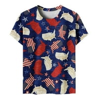 Dianli 4-ти юли Топс за жени кръгла шия туника американска флаг звезда striped щампа с къс ръкав летни тениски