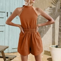 Комплекти за жени Beach Resort Style Halter без гръб без ръкави за талия тънки монохромни дамски летни върхове Джинджифил 1x