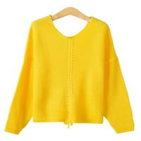 Жени плетени пуловери v шия джъмпер върхове плътно цветен пуловер Небрежен пуловер Работа Жълто s