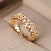 HeiHeiup Двойни редове Диамантен пръстен Геометричен пълен диамантен пръстен Сребърен златен пръстен за кристал за женски пръстен с размер