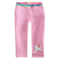 Avamo Girls панталони еластични талии джогинг панталон с прав крак панталони атлетични с джобове дъна на разхлабени животински печат розово розово