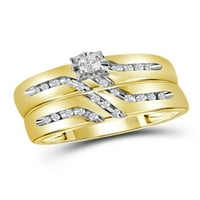 14kt жълто злато, неговото нейното кръгло диамантен пасианс, съвпадащ сватбен комплект cttw