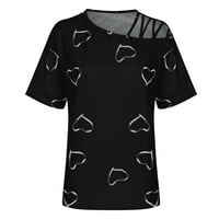 Тениска за лятна любов за жени Случайната тениска с неравномерна тениска, черна, xxxxl, 95% полиестер, 5% спандекс