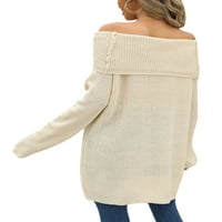 Haite Women Roll Neck Solid Color Color Pullover Baggy дълъг ръкав джъмпер върхове от рамо зимни топли плетени пуловери