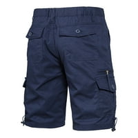 Мъжки товарни къси панталони със средна талия с джобове Soild цвят пет части панталони ежедневни спортове къси панталони леки къси панталони ВМС