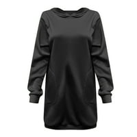 Labakihah One Jumbsuits за жени есен и зима твърд цвят качулка с качулка пуловер пуловерна рокля в черно