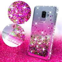 Съвместим за калъф Samsung Galaxy S Plus, с [протектор на екрана на стъклото [Температура] Soga Diamond Glitter Liquid Quicksand Cover Сладко момиче жени Калъф за телефон [Clear Pink]
