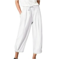 Азрийски панталони за жени, дамски плюс размери панталони ежедневни разхлабени плътни цветни джобове еластична талия удобна панталон с дължина на глезена