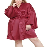 Avamo Ladies Robe дълъг ръкав нощни логове плюс размер халат за спално облекло с леки одежди Nightwear v Neck Pajamas Wine Red 2xl