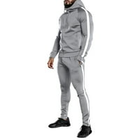 Мъже анцуг комплект Jogging Sport Zip Tops Hoodied дълъг ръкав Streatwear Light Grey 3xl
