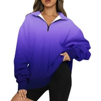 Fsqjgq жени огромен суичър квартал zip качулки ежедневни разхлабени градиенти с дълъг ръкав пуловер есенни върхове лилаво xxl