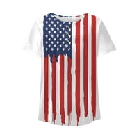 Женски върхове американски ризи за печат на флаг 4 юли Небрежни облечени блузи, които да носите с гамаши, червени s