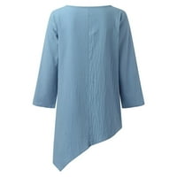 Блузи за жени ръкав екипаж на шията нередовен подгъв случайно спално бельо смес от тениска блуза