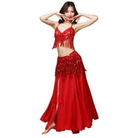 Летни рокли за жени коремски костюм колан колан пола бедрата облекло за пайети на пискюли мъниста шал червено с един размер