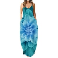 Olyvenn Women's Summer Maxi Long Beach Shift рокли джобове флорална вратовръзка багрила секси секси прашка лъжичка свободна ежедневна ваканция направо рокля с пушена официална туника без ръкави коктейл рокля