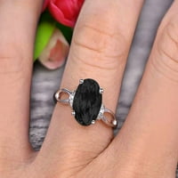 Овална форма Gemstone Promise Пръстен 1. Карат черен диамант Мосанит годежен пръстен ГОДИШЕН ПОДАРЪК НА 10K Уайт злато арт деко
