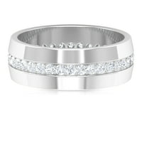 Сертифициран пръстен на Moissanite Eternity Band за мъже, широк лентен пръстен, Sterling Silver, US 11.00