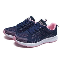 мрежести маратонки за жени кръстосани обувки, работещи ежедневни с кръгли обувки женски мрежести каишки Модни плоски женски ежедневни обувки тъмно синьо