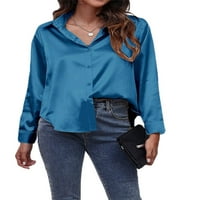 Женска риза с бутони, сваляне на яка от твърд цвят блуза, долни върхове с дълги ръкави