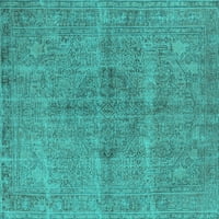 Ahgly Company Machine Wareable Indoor Square Oriental Turquoise Blue Industrial Area Rugs, 7 'квадрат