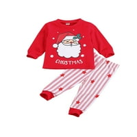 Бебешка коледна пижама комплект Дядо Коледа лос печат топ ивици звездни панталони