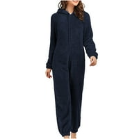 Зимни панталони за жени плюс размер жени с дълъг ръкав с качулка пижами ежедневни зимни топли ромони за сън