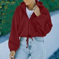 Дамски дълъг ръкав цип нагоре качулка пуловер ежедневна тренировка пуловер качулка