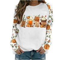 Суитчър за есен за жени Хелоуин принтен качулка пуловер Моден джоб, джъмпер от джъмпер плюс размери върхове с размер
