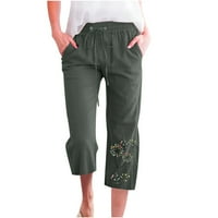Daqian дамски панталони Просвещение Модна дамска ежедневна печатаща еластични разхлабени панталони направо широки панталони за крака с джобни панталони с широки крака за жени армия зелено 12