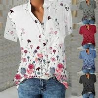 Lashall Флорални върхове за жени бутон надолу модни ежедневни ризи с къс ръкав блуза блуза
