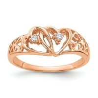 Солиден 14k розово злато диамантен сърдечен пръстен размер