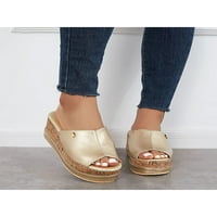Дами платформа слайдове летни клинови сандали комфорт слайд чехли леки пикани пръсти мулета жени ежедневни обувки коркова ретро злато 8