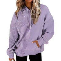 Клирънс плюс размери върхове дълги ръкав ежедневен пуловер върхове качулка графични отпечатъци дамски блузи лилави m
