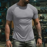 Hanxiulin Mens с къс ръкав ежедневна тънка тениска o врат основна ръка плисирана мускулна тренировка отгоре