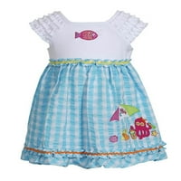 Ingland Infant Girls Blue & White Plaid Fish рокля Sundress 12m