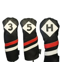 Majek Retro Golf Head -Covers Черно червено -бяло винтидж кожен стил H Fairway Wood and Hybrid Head Cover Класически вид