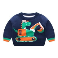 Каприз Топъл пуловер Карикатурен пуловер за печат за деца ежедневен екипаж на врата плета пуловери Домашни динозавър отпечатан джъмпер топ кралско синьо