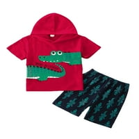 Комплект за детски костюми, летни крокодилни букви за печат с къс ръкав върхове+ къси панталони за бебета, 1- години