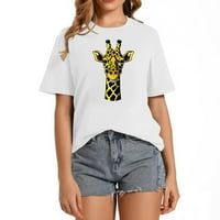 Жираф анимационен филм сладка женска винтидж тениска с къси ръкави кръгла шия и графика - перфектен подарък за партита и рождени дни бяло