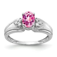 Солиден 14k бяло злато 7x овално розово сапфир диамантен годежен пръстен размер