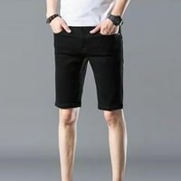Xinqinghao Men Pants Небрежно лято солиден цвят дънкови къси панталони Корейска версия на тенденцията Мъжки средни панталони Пет точки панталони костюм за къси панталони панталони джобни панталони панталони