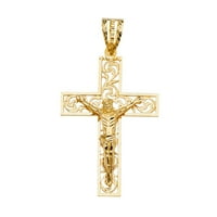 Бижута от lu 14k жълто злато християнин Crucifi Cross висулка
