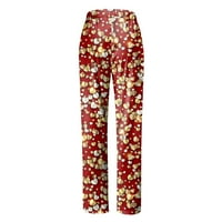 dmqupv бели панталони жени флорални високи талии с ръба с широки панталони за крака boho летни плажни панталони червено m