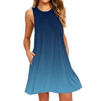 Рокли за жени дамски летни рокли небрежни рокли с кръгла шия плаж без ръкави рокля синя синя
