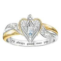Пръстени за жени 6- Ангел двутонен моден пръстен надпис дами дами диамантени пръстени D + един размер